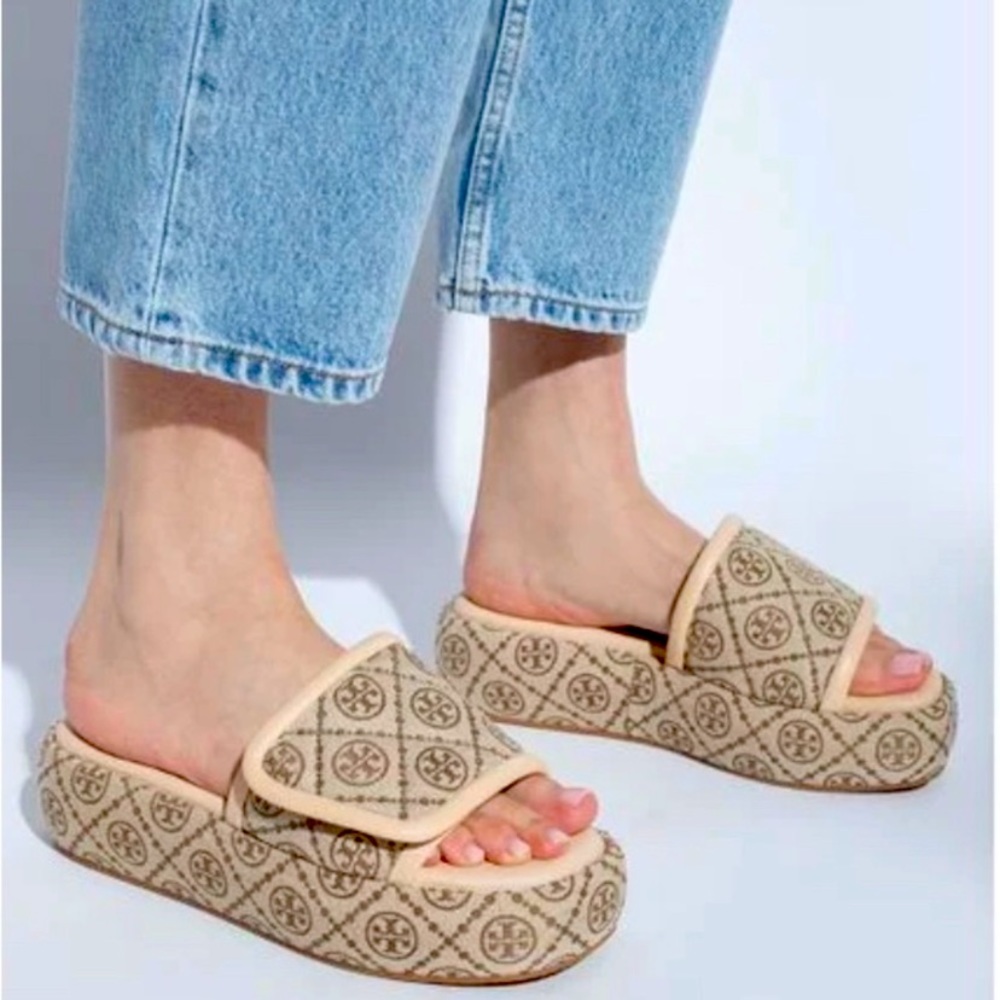 Tory Burch T Monogram Platform Bubble Slides Sz 8